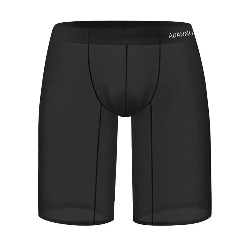 Men's black seamless mesh home shorts made from nylon knit fabric