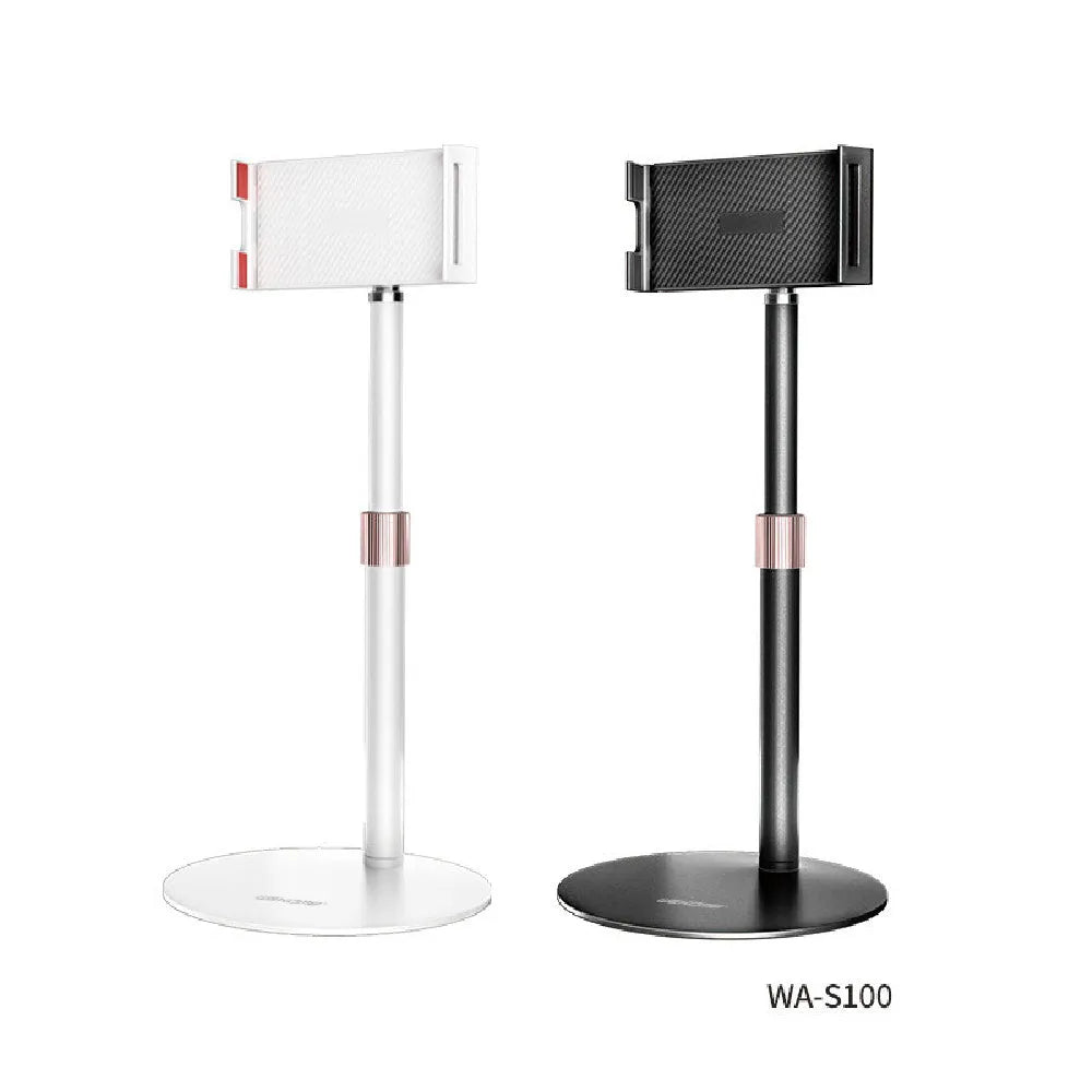 Black metal and ABS tablet bracket with extended telescopic arm holding an 11 inch tablet.