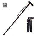 Adjustable aluminium folding walking cane extended, showing anti-slip handle and rubber tip.