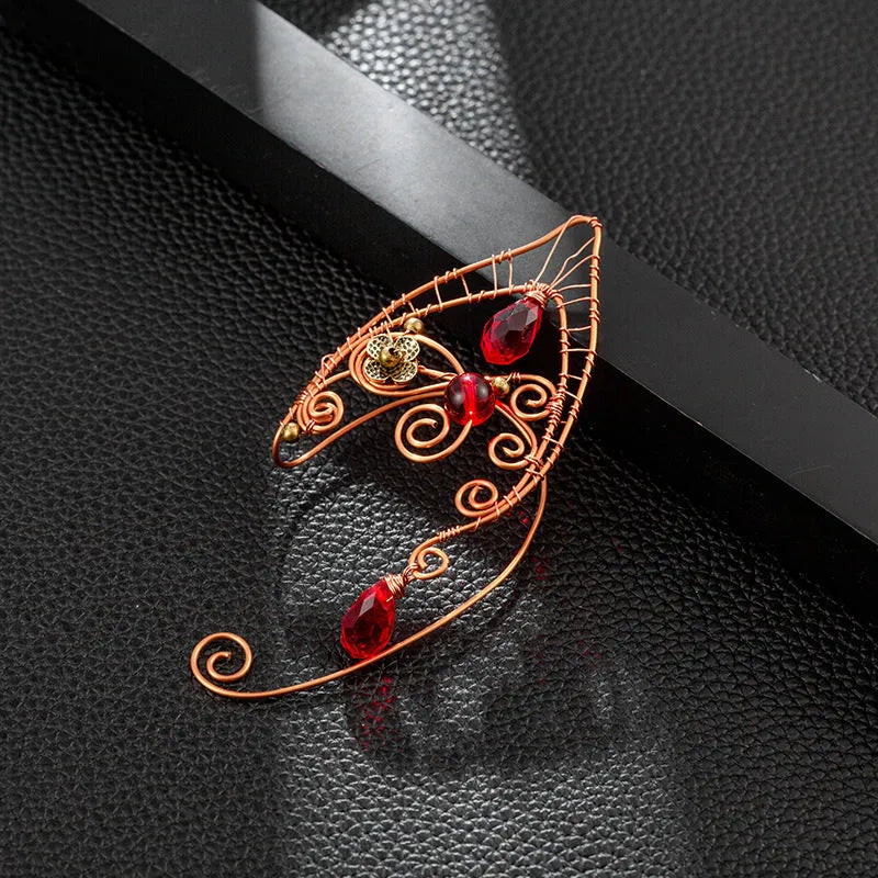 Retro red beads non-piercing copper earrings with electroplated finish, left 141 right 142 or pair