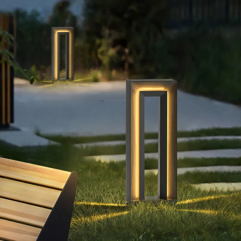 Square geometric solar courtyard garden lamp with stainless steel construction