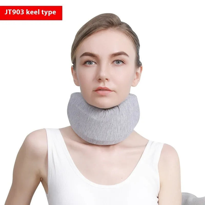 White PP plastic neck brace for cervical spine support shown on a grey background.