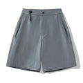 Men's khaki quick-dry sports shorts with 3D cut and four-way stretch fabric for athletic movement.