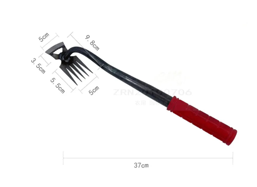 Dual-purpose gardening hoe rake tool with alloy steel construction for digging wild vegetables