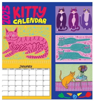 A3 landscape paper wall calendar with cat illustrations for 2024 or 2025