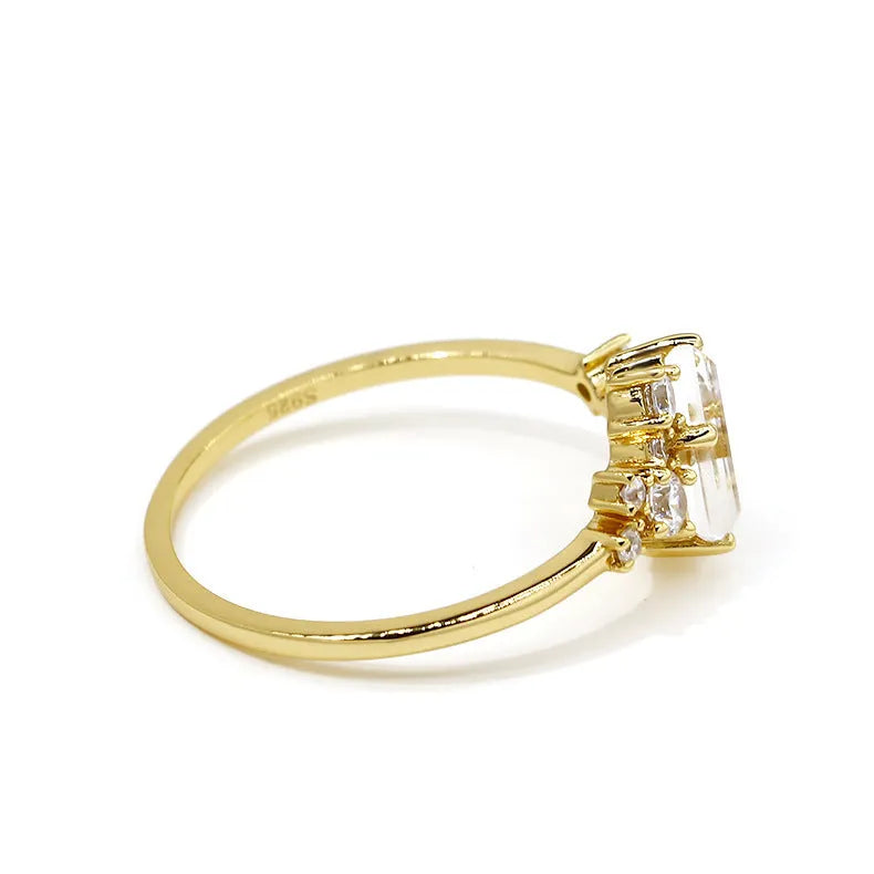 Women's silver electroplated ring with white crystal blingbling shiny finish on white background