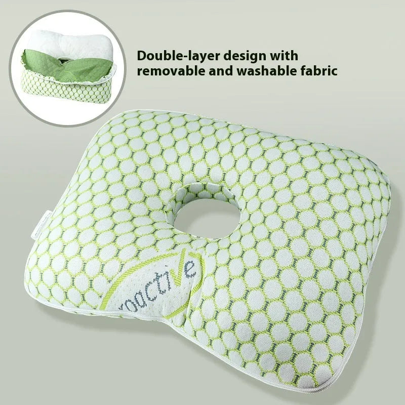 Single hole ear pillow for adults in grey, measuring 39 by 28 centimetres.