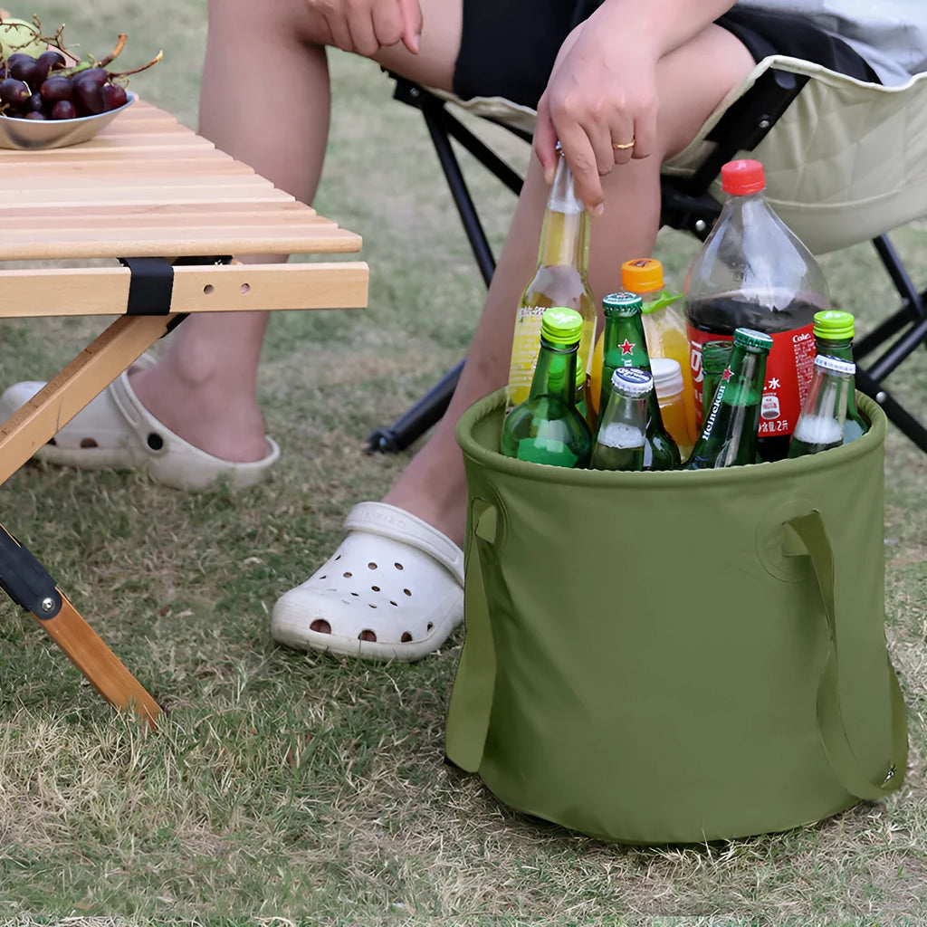Army green folding telescopic ventilation duct made from PVC mesh cloth with a ribbon tie