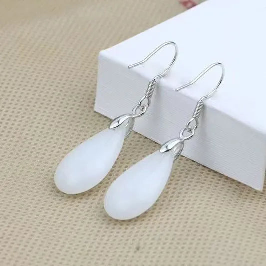 Natural Hetian jade water drop eardrop earrings with alloy ear needle in emerald colour