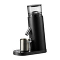 Portable automatic electric coffee grinder in stainless steel, showing style options in beige or black.