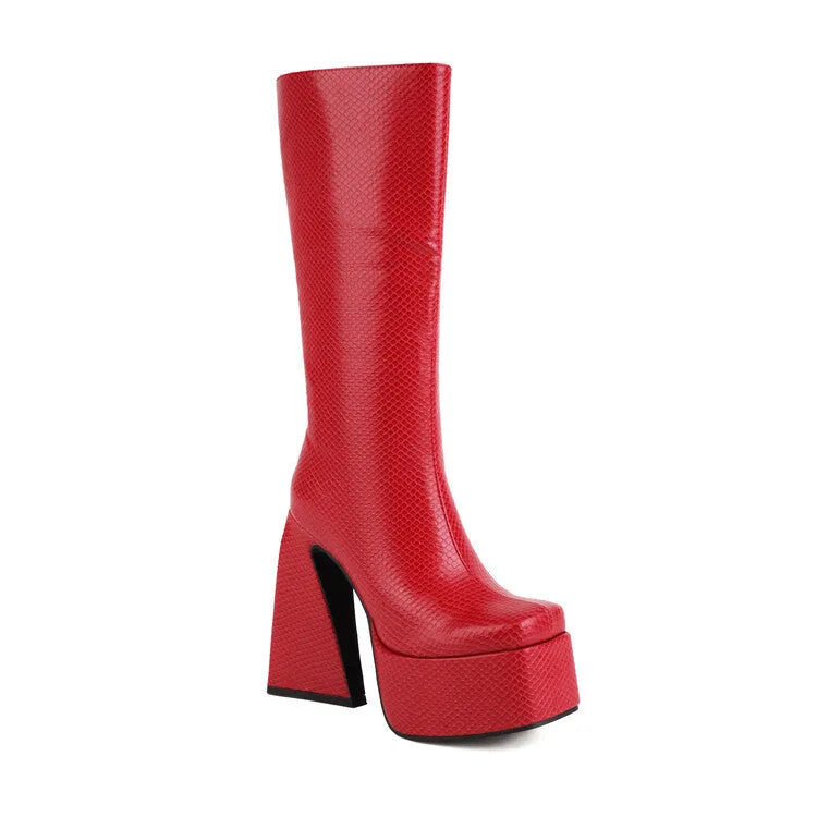 Women's black casual high ankle boots made from PU material on a white background.