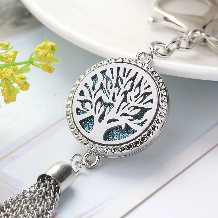 Alloy car aromatherapy pendant with tassel decoration and 50cm chain