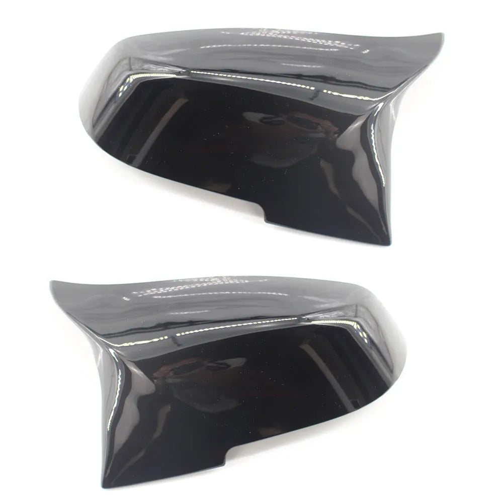 Pair of paint bright black horn-shaped rearview mirror shells for BMW F-series models