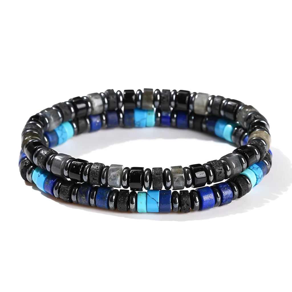 Natural grey haematite bracelet with 6mm geometric beads and blue lapis lazuli spacer option