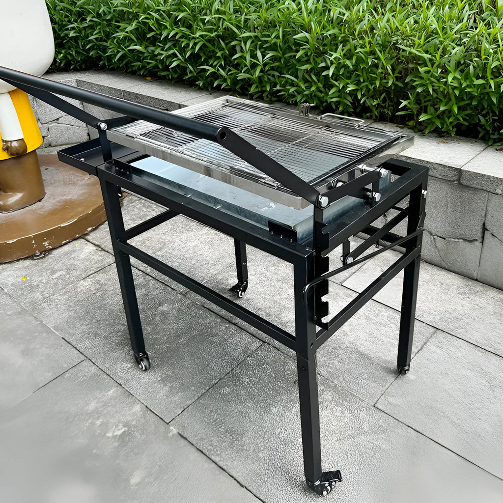 Large portable charcoal flip BBQ stove with foldable detachable design.
