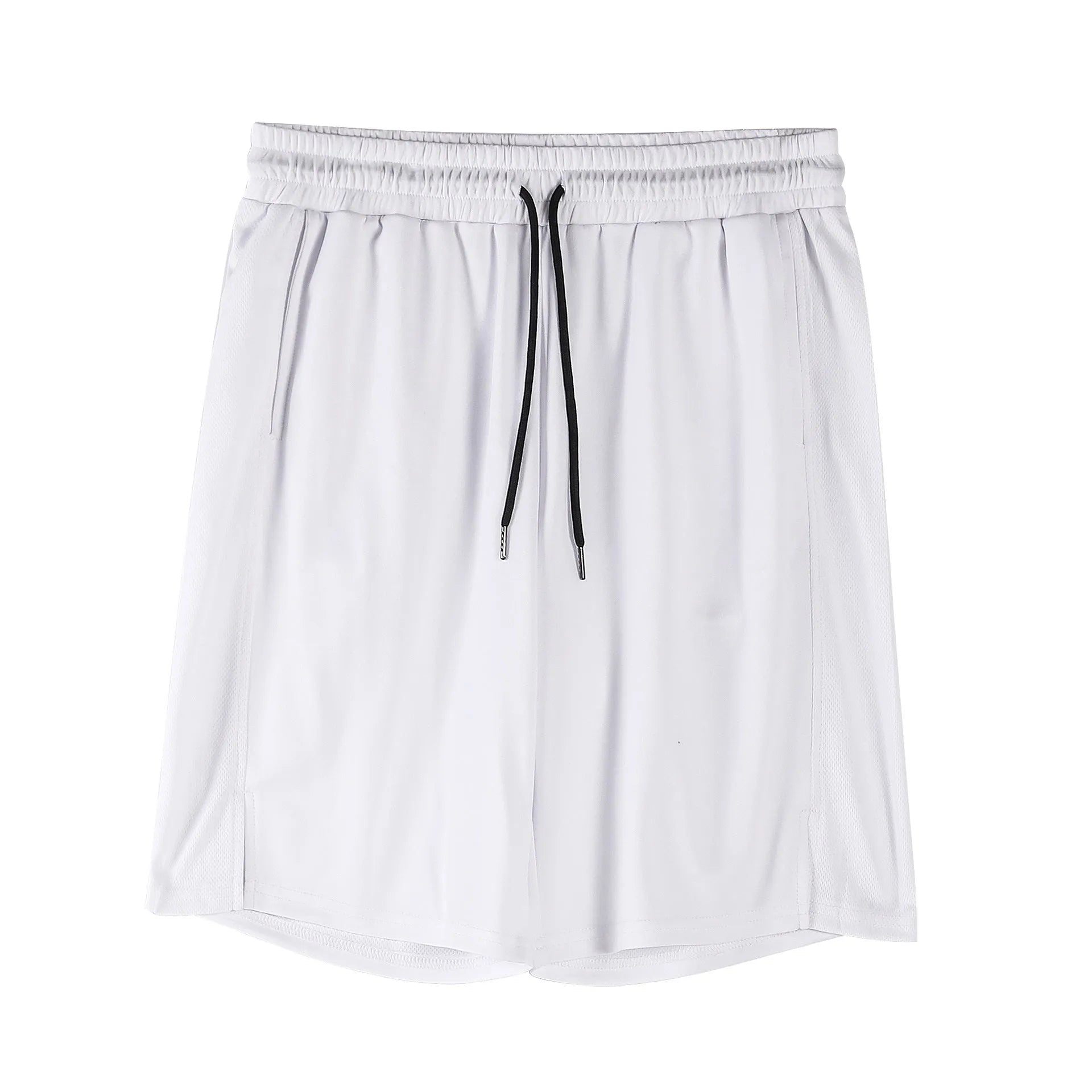 Men's black quick-dry mesh capri shorts with an elastic waistband, shown in a loose, casual fit.