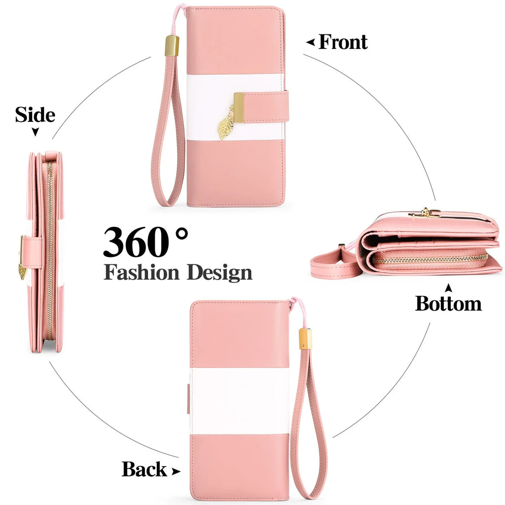 Midnight black PU leather anti-theft clutch bag with zip open, showing fold-out wallet section and microfiber lining.