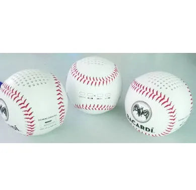 Baseball Home Bluetooth Speaker in white with orange stitching, compact wireless speaker with USB charging port