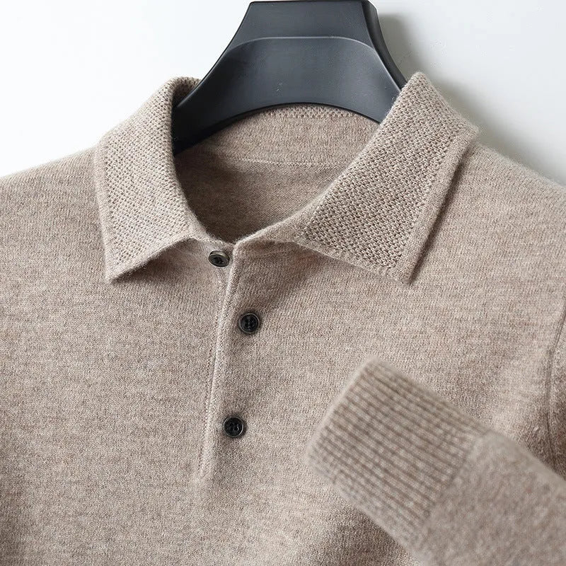 Men's wool polo collar pullover sweater in multiple colours with long sleeves