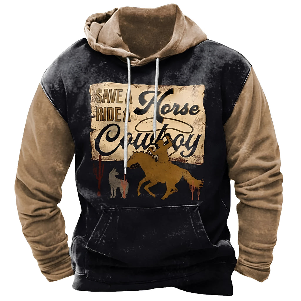 Men's street printing hoodie in loose fit polyester, front view, available in multiple colours and sizes