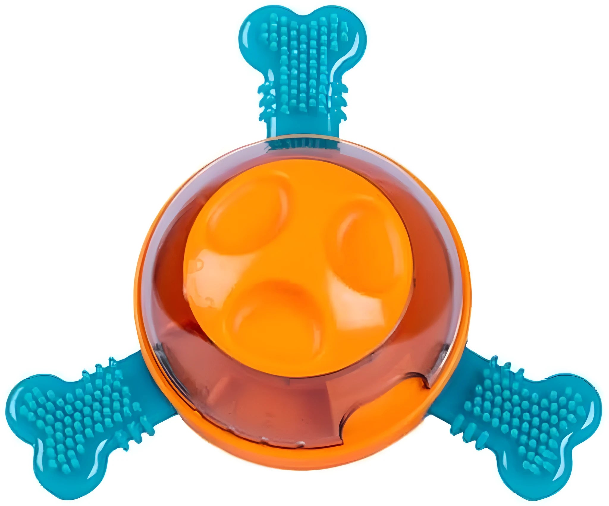 Blue interactive dog puzzle feeder with rubber bones for slow feeding and mental stimulation