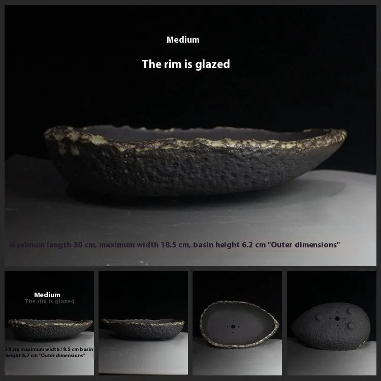 Handmade purple clay flower pot showing natural ceramic texture and floor-standing design