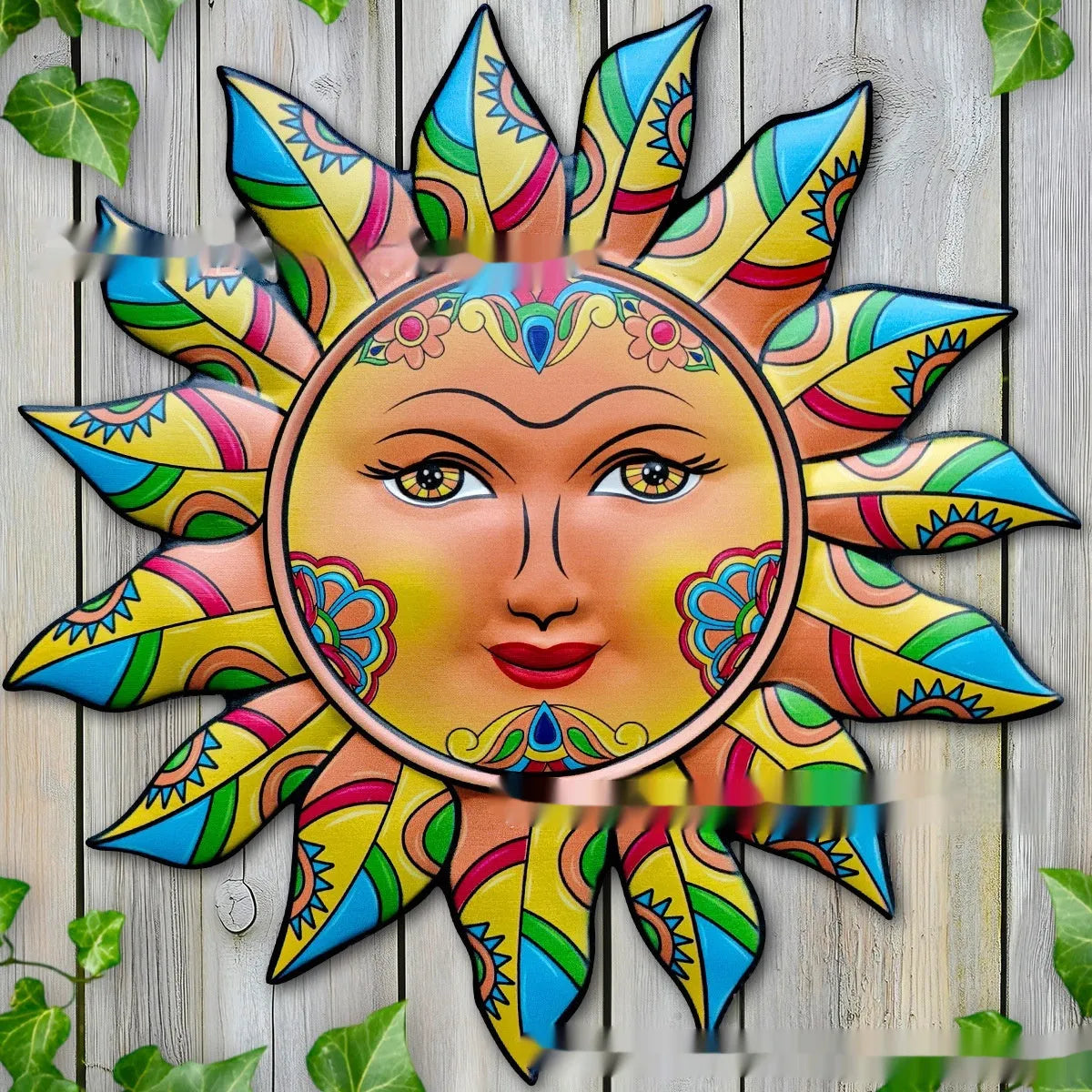 Iron sun face metal wall hanging decorative craft in a selected colour.