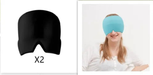 Black elastic cloth cooling gel eye mask for headache relief showing adjustable fit