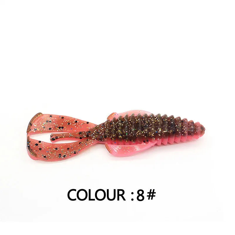 PVC fishing soft bait lure showing two size options: 8cm and 12cm versions in multiple colour patterns