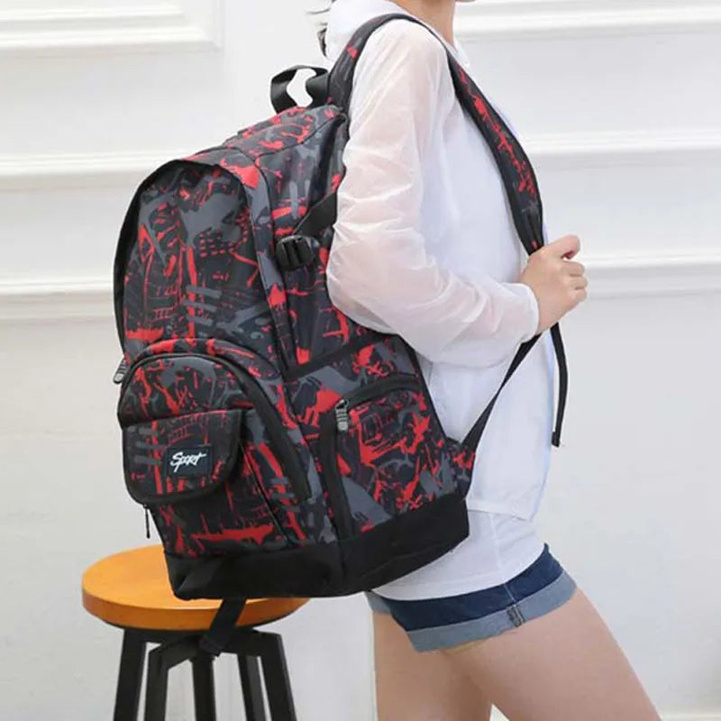 Classic blue and red large capacity nylon backpacks for students and travel