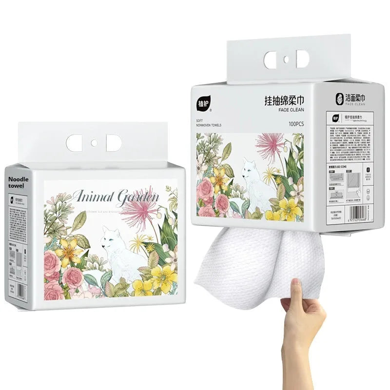 Disposable face cloth roll with hanging design and 100 sheets per pack