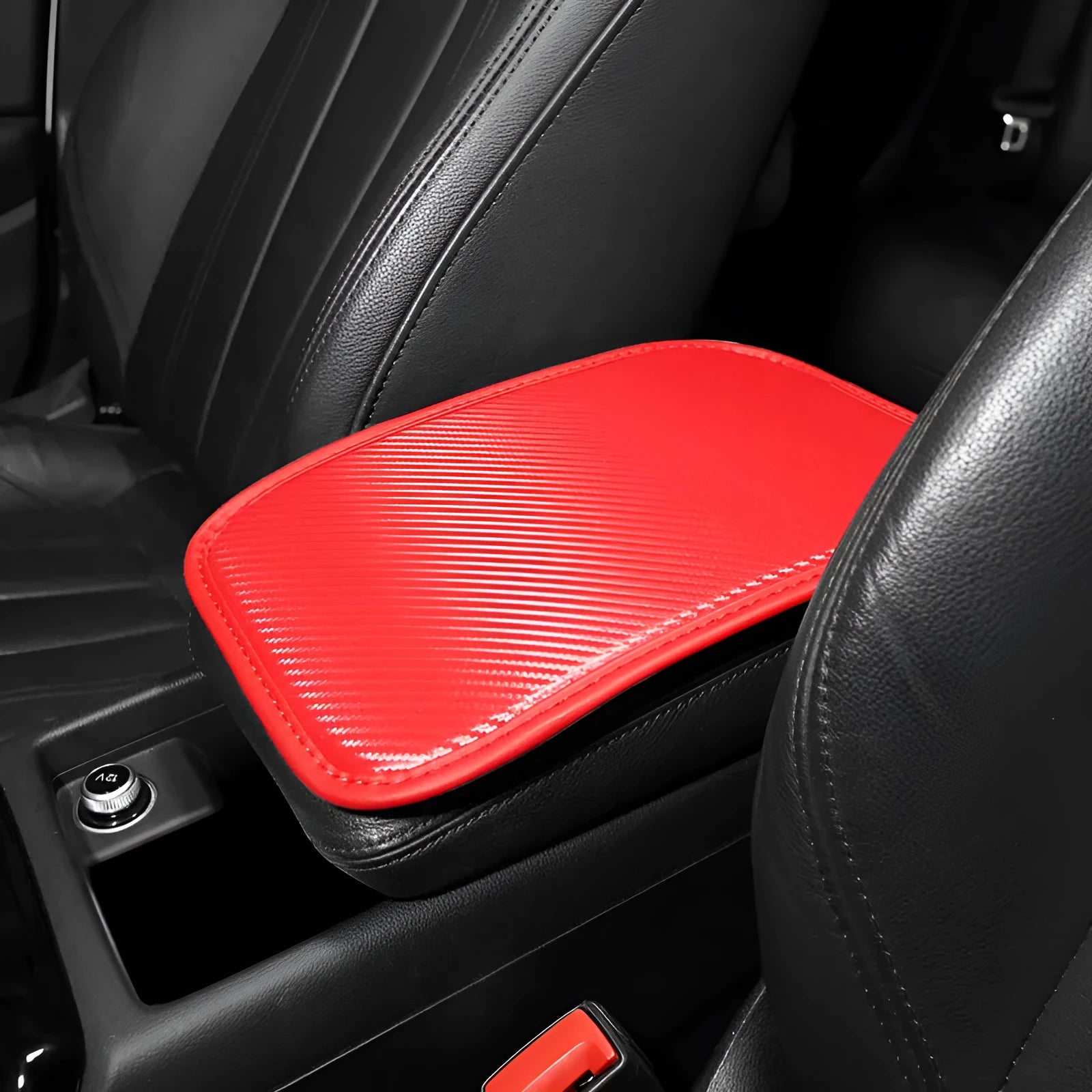 Carbon fibre pattern armrest mat for car centre console in leather with 29x19cm dimensions