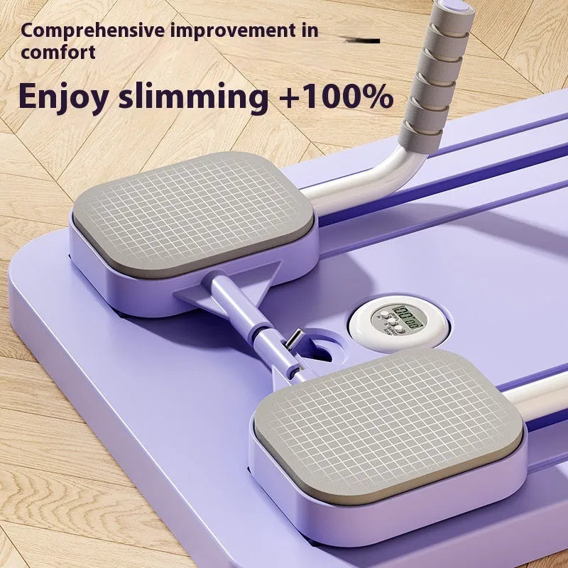 Purple PP plastic fitness board with integrated automatic rebound abdominal wheel.
