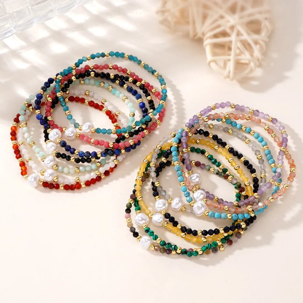 Natural stone geometric bracelet with elliptical elements showing colour variations BB24071801A to O
