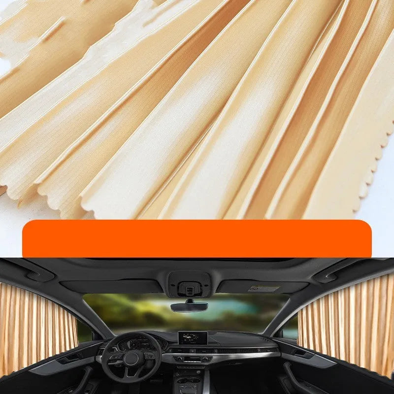 Auto retractable car sunshade curtain in thick opaque cloth with roller shutter mechanism