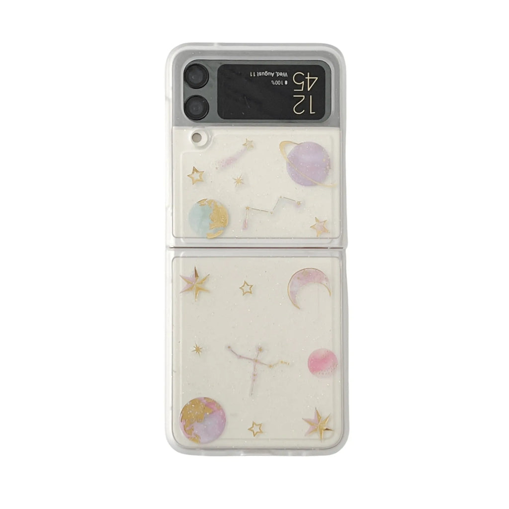 Samsung ZFlip3 ZFlip4 Phone Case Dropped Star Moon Design Folding Screen Protector Shockproof Anti-Drop Drip Glue Japanese Korean Trendy Style Rear Cover for Galaxy Z Flip 3 4 Drip Gum Bear