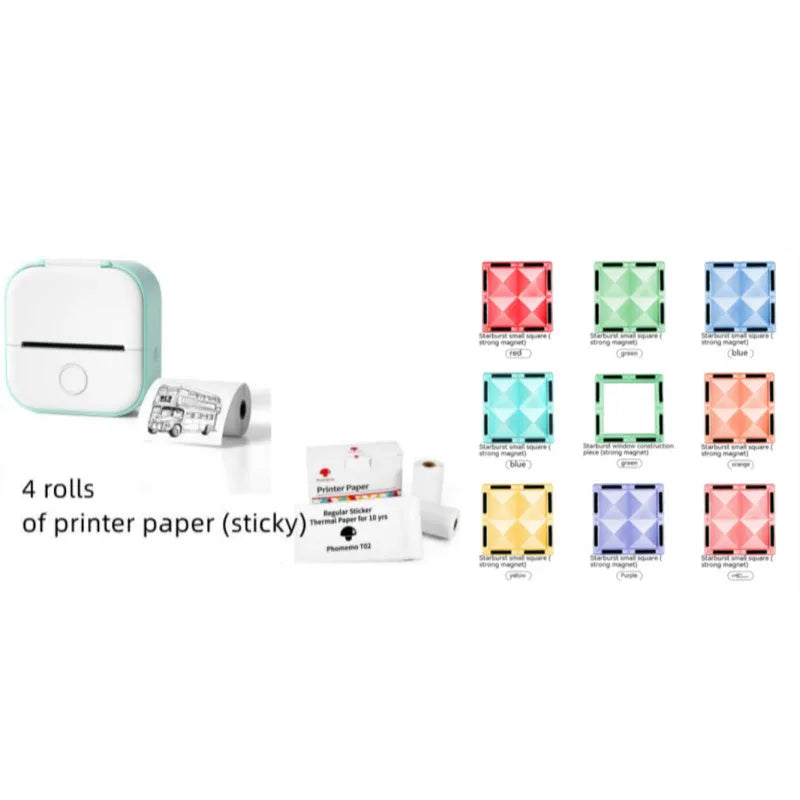 Portable mini thermal label printer in white, 87mm by 90mm by 40mm, with Bluetooth connectivity and inkless printing