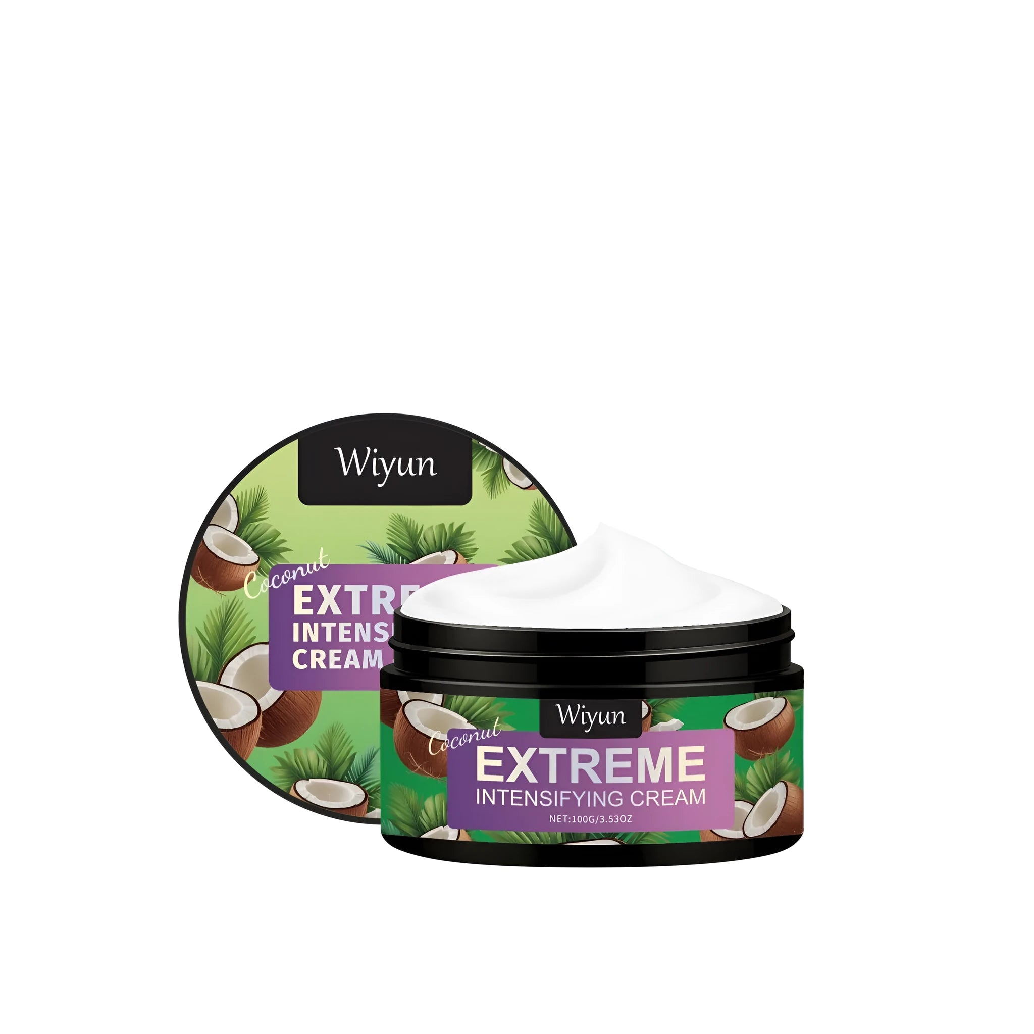 Jar of Coconut Extreme Intensifying Cream moisturising gel with caramel colour.