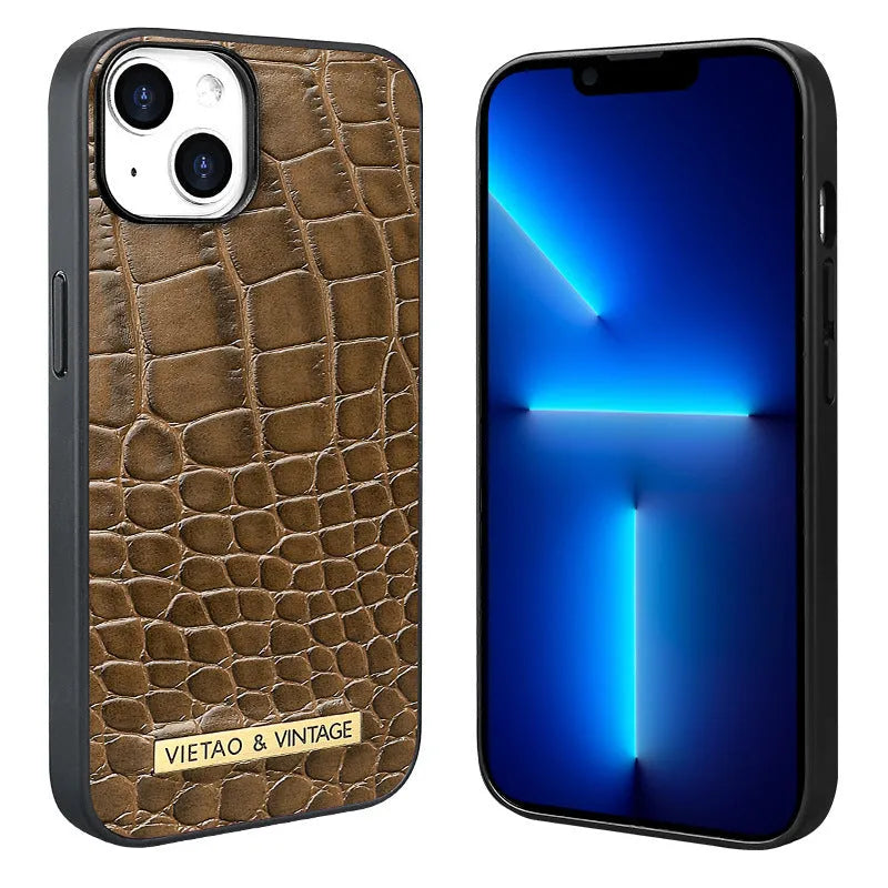 Pattern Patch all-inclusive drop-resistant phone case for Apple iPhone in black with crocodile texture finish