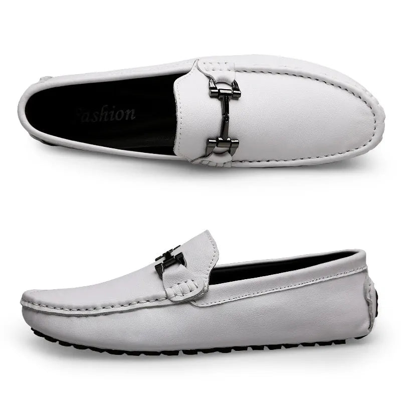 Genuine leather slip-on loafers for men casual shoes black colour