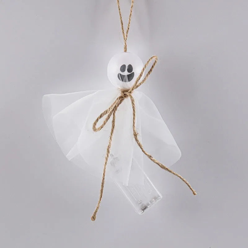 Halloween LED lantern chain with 20 PVC ghost lights powered by battery box