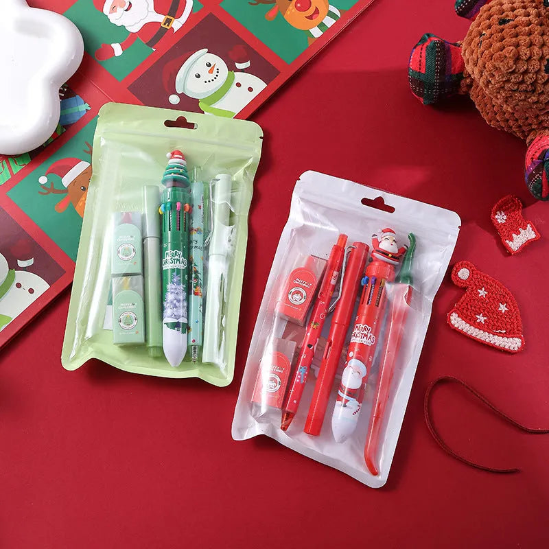 Avocado green 6-piece learning stationery set in compact pack