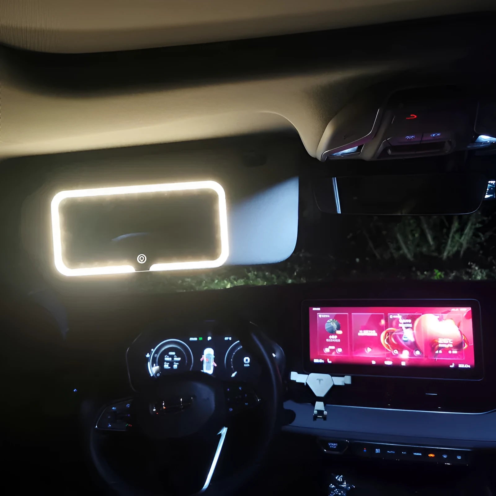White car sun visor LED mirror with aluminium reflection surface and ABS plastic frame