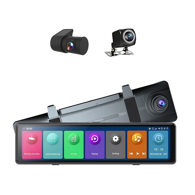 12 inch 2.5K rearview mirror dash cam black plastic front and back video touch screen