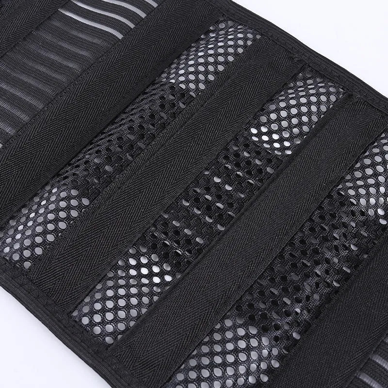 Black sports waist support belt with steel plate reinforcement for lumbar protection