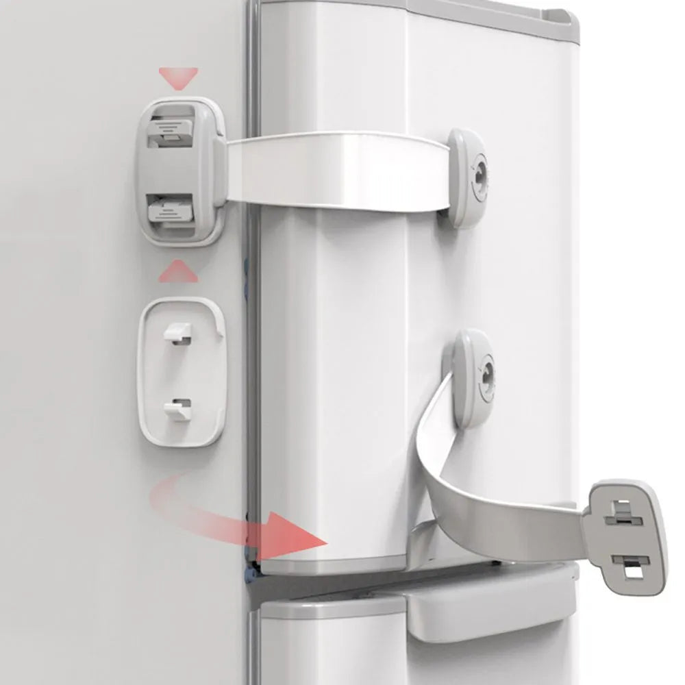 Grey and green adjustable child safety cabinet locks with adhesive backing