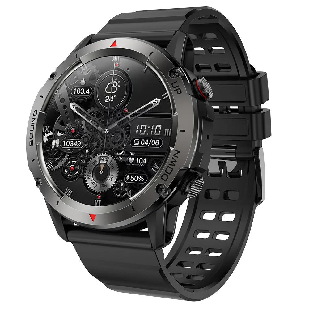 Smart silicone watch with Bluetooth calling and TFT screen, available in black, dark blue, and green