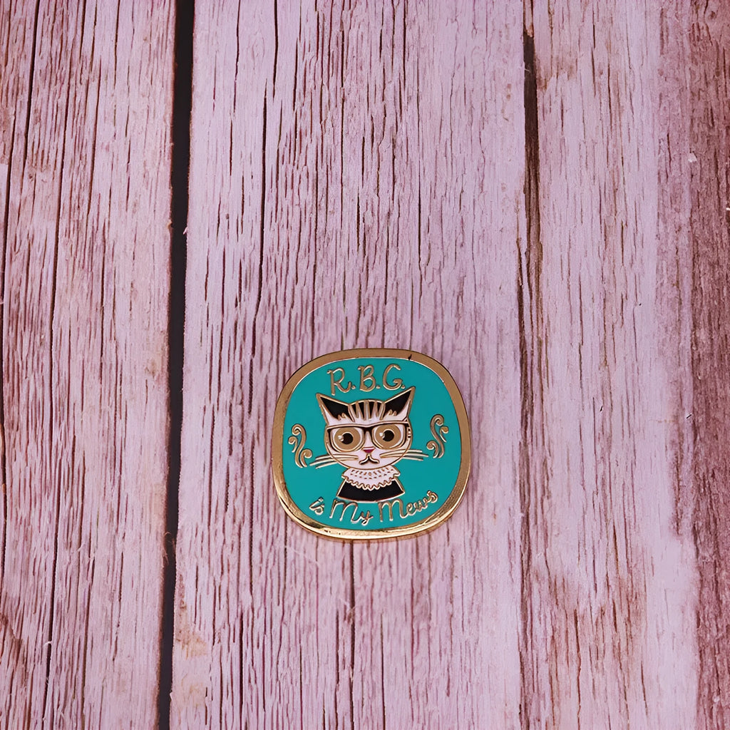 Gold copper RBG cat brooch, 30mm, Ruth Ginsburg inspired women's power equality badge with butterfly or rubber buckle