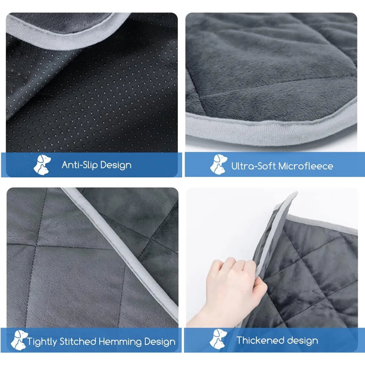 Self-heating pet mat in brown or grey with non-slip base, 5-layer thermal pad for dogs and cats