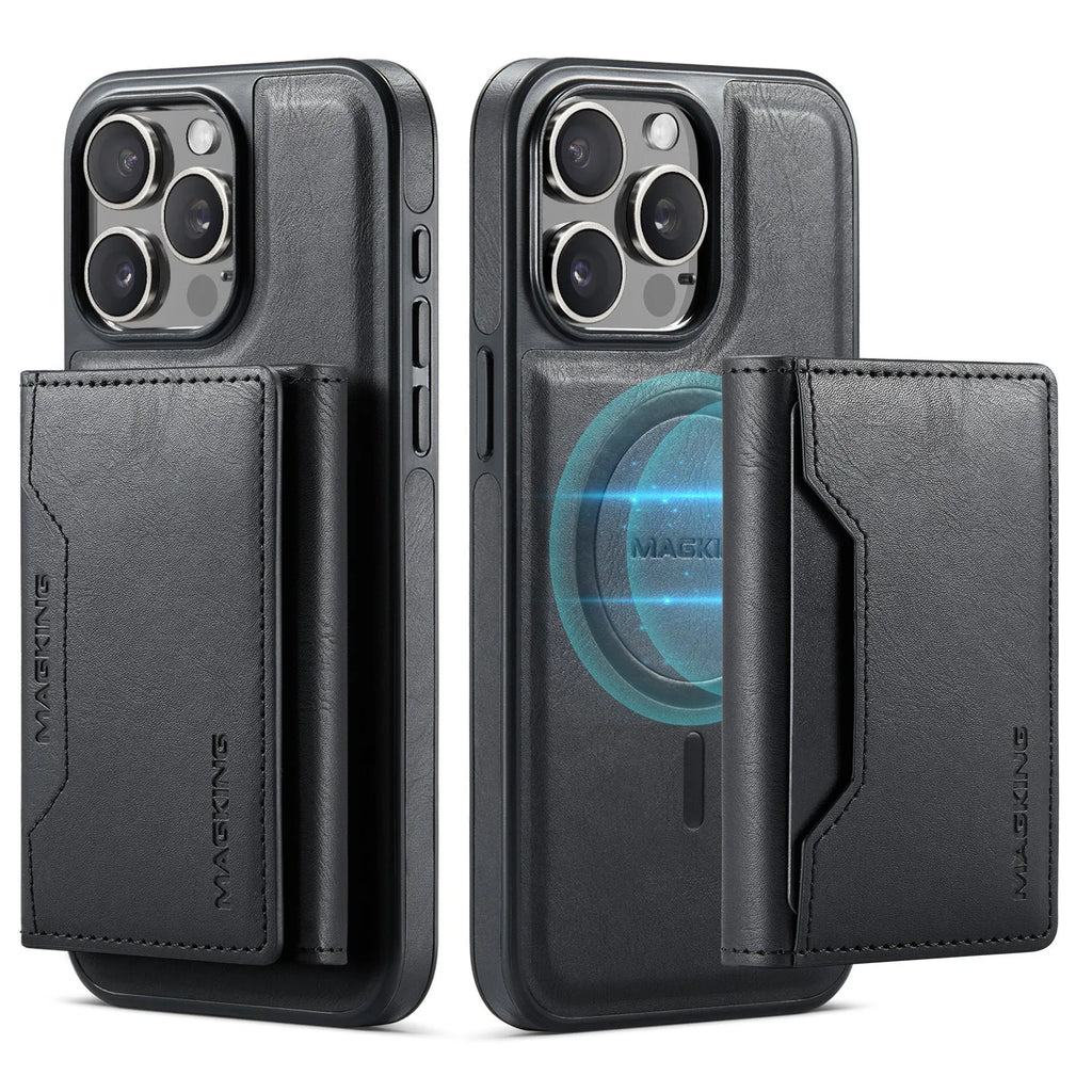 Multi-card TPU phone case with card slot and kickstand for Apple iPhone 12-16 series in black